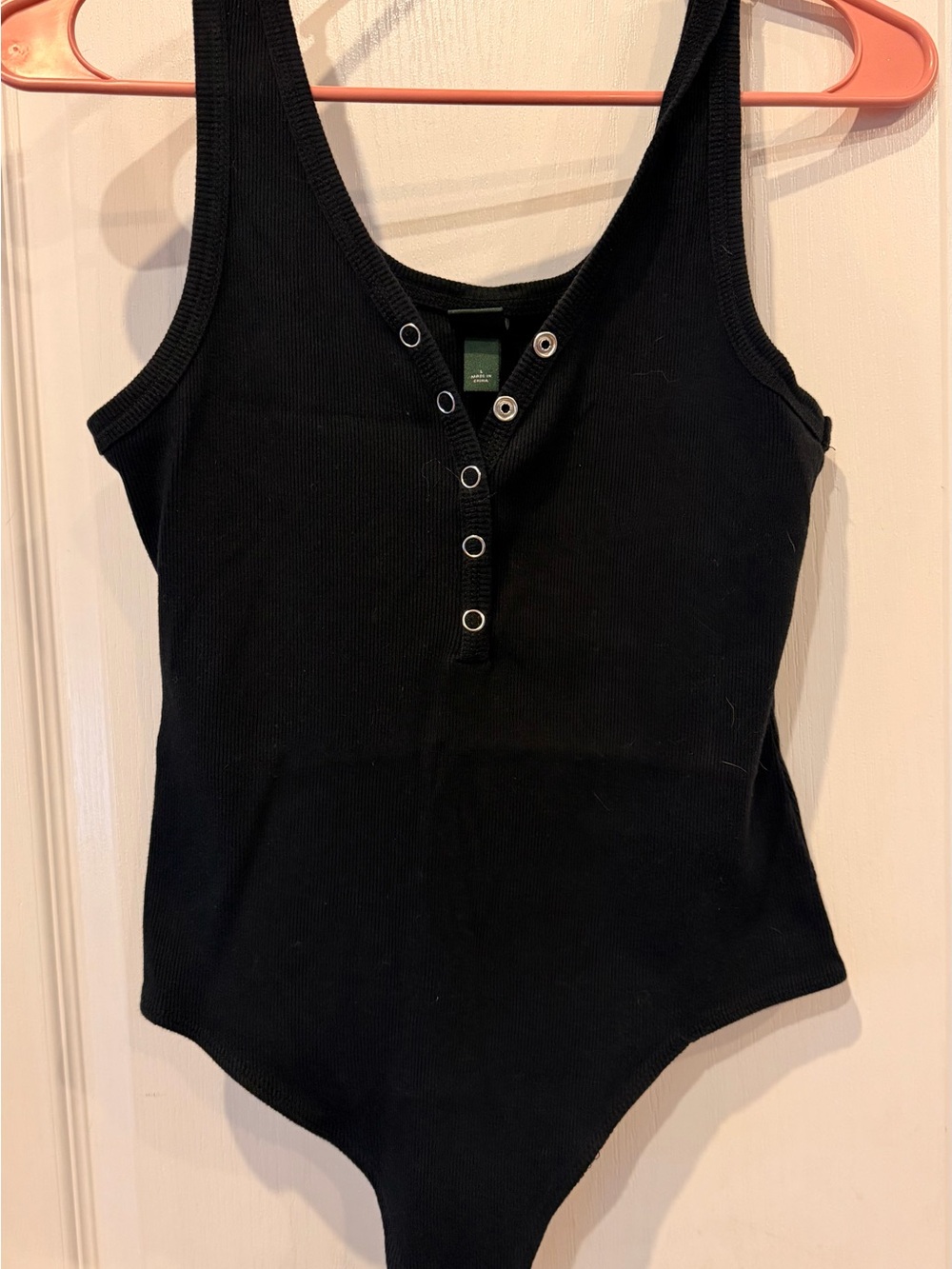 Black Ribbed Snap-Front  One-Piece Bodysuit
